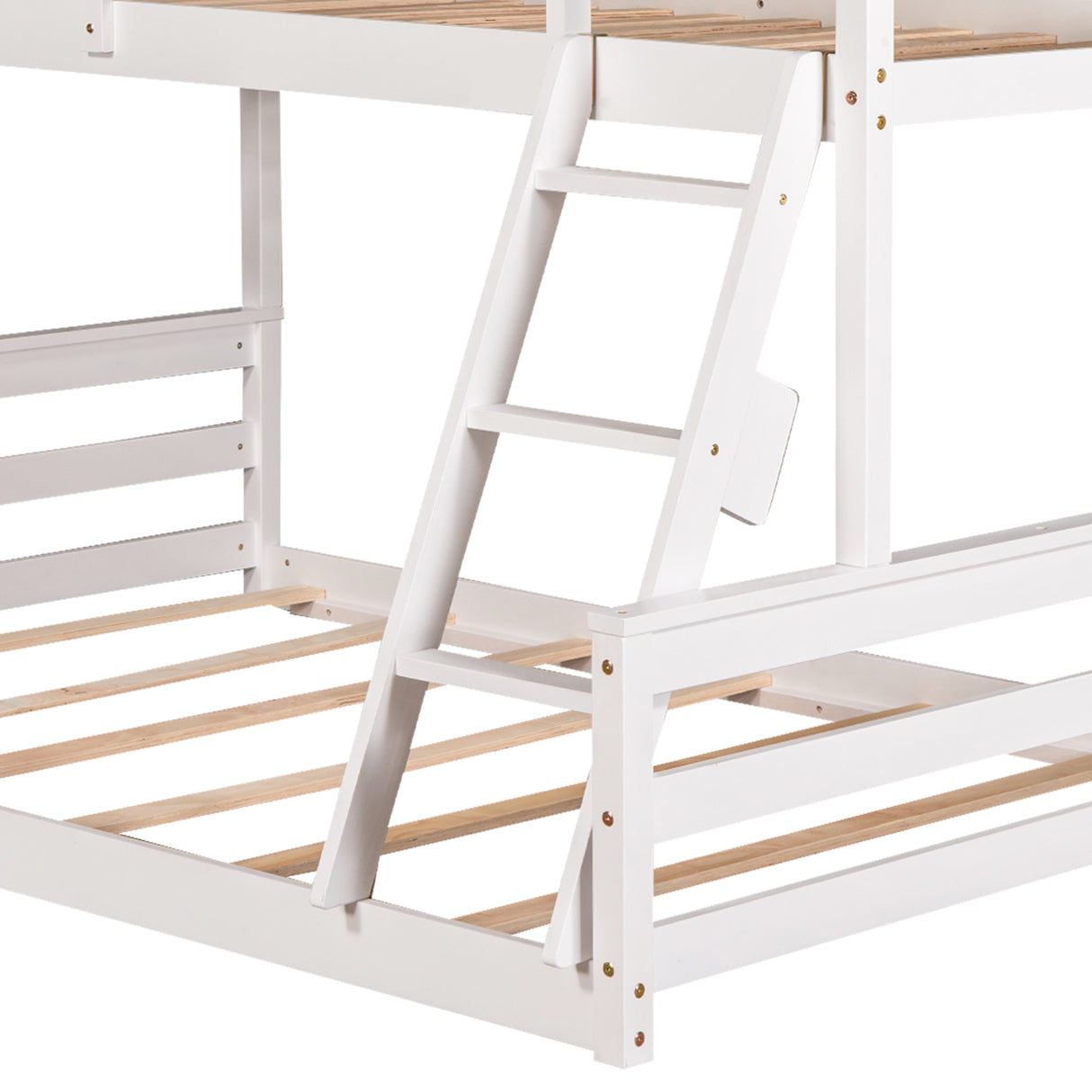 Twin over Full House Bunk Bed with Built-in Ladder,White - Home Elegance USA