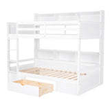 Twin Size Bunk Bed with Built-in Shelves Beside both Upper and Down Bed and Storage Drawer,White - Home Elegance USA