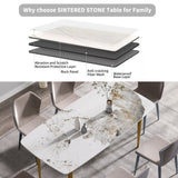 70.87"Modern artificial stone Pandora white curved golden metal leg dining table-can accommodate 6-8 people - Home Elegance USA