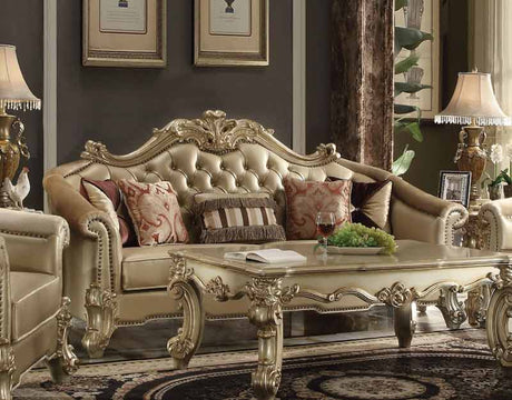 Acme Furniture - Vendome II Sofa with 5 Pillows, Bone PU & Gold Patina - 53120