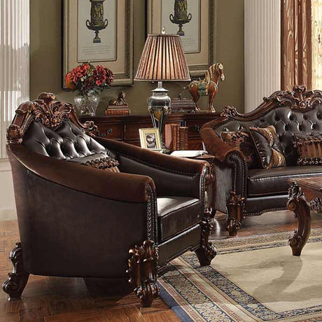 Acme Furniture - Vendome II Chair with 1 Pillows, 2-Tone Dark Brown PU & Cherry - 53132