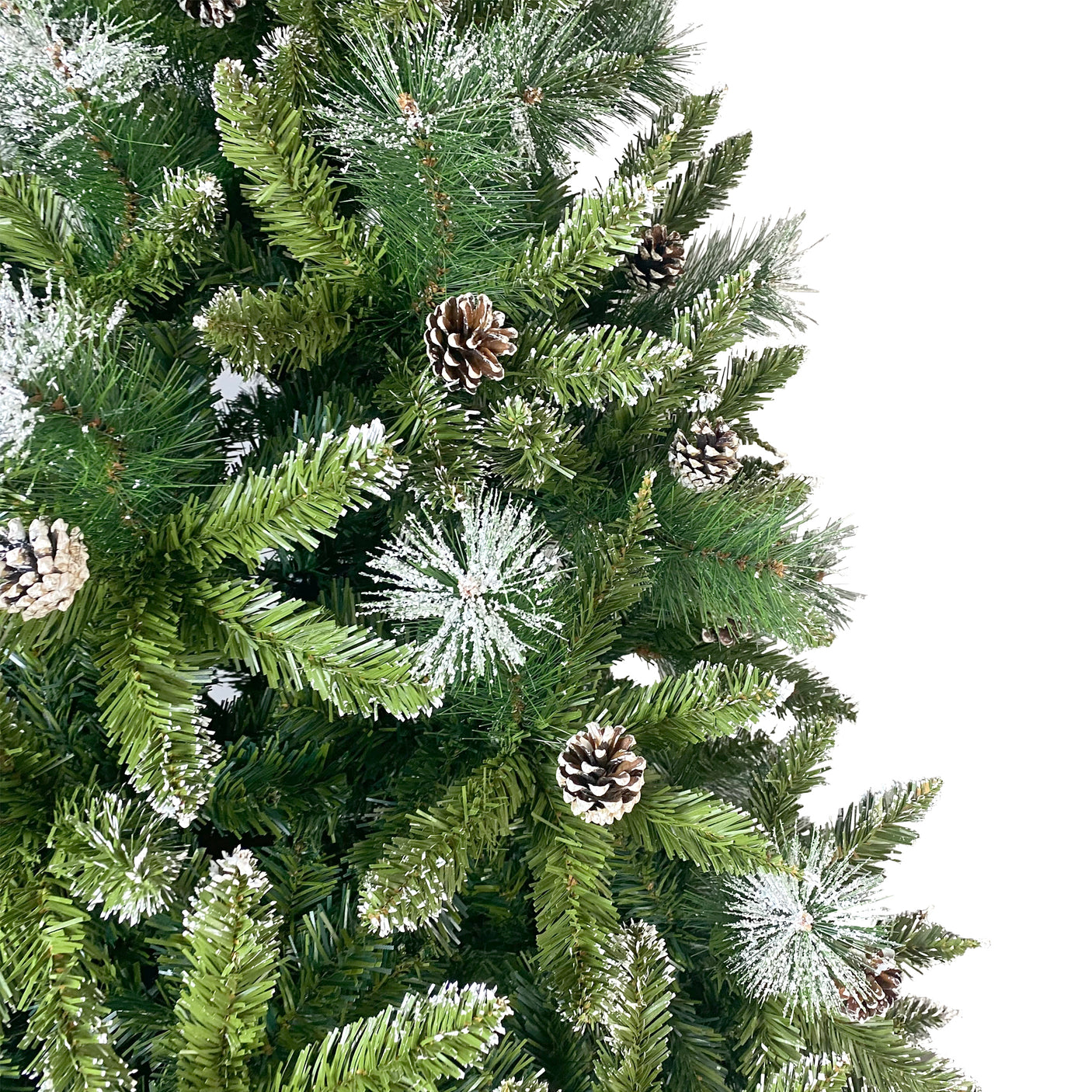 GO 7.4ft Christmas Tree, Decorated with 65 Pine Cones and Realistic over 1300 Thicken Tips, Hinged, with Metal Stand, Easy Assembly, for Indoor and Outdoor Use.