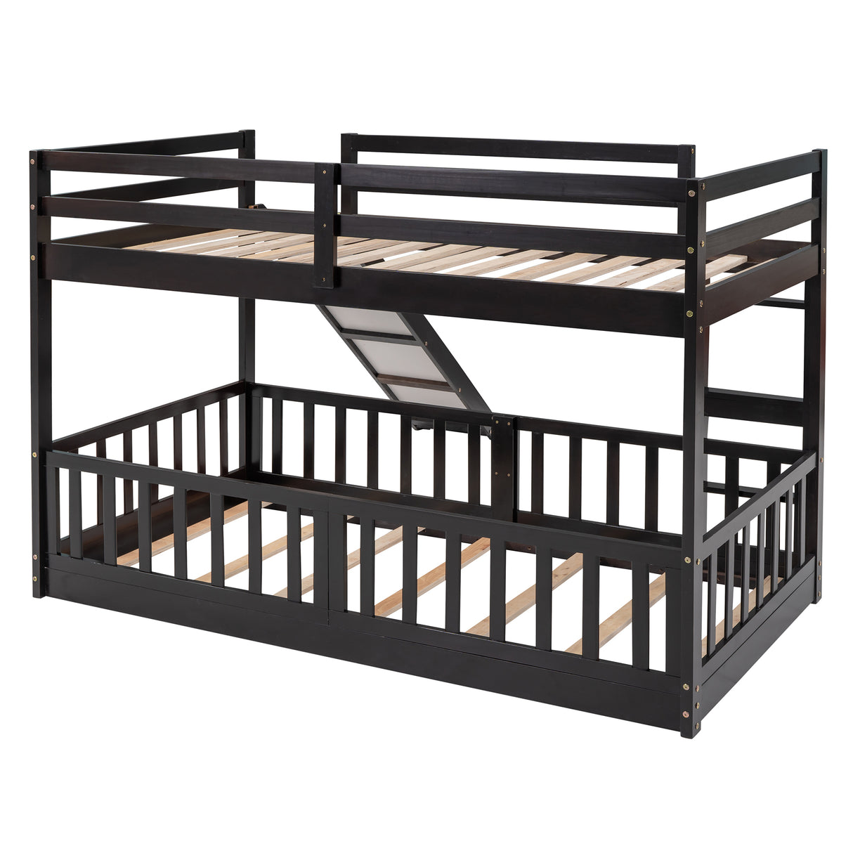 Twin Over Twin Bunk Bed with Slide and Ladder, Espresso（Old SKU:LP000009AAP） - Home Elegance USA