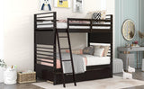 Twin over Twin Wood Bunk Bed with Two Drawers - Espresso· - Home Elegance USA