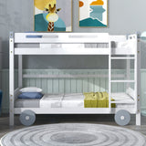 Twin Size Car-Shaped Convertible Bunk Bed, White - Home Elegance USA