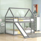 Twin Size Bunk House Bed with Slide and Ladder,Gray - Home Elegance USA