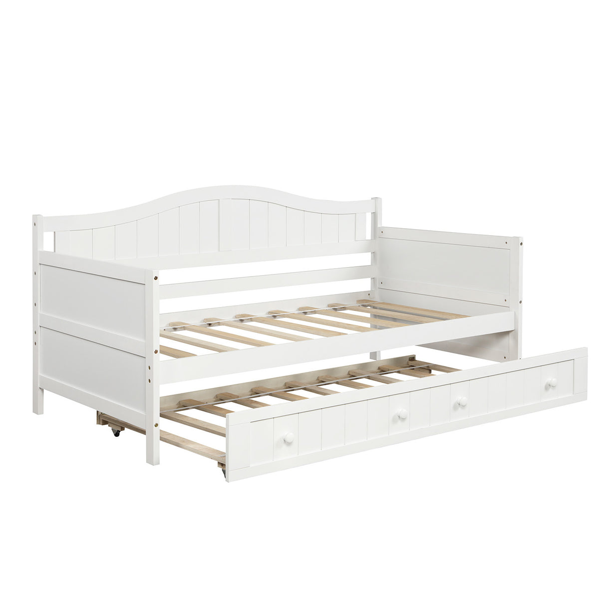 Twin Wooden Daybed with Trundle Bed, Sofa Bed for Bedroom Living Room,White - Home Elegance USA