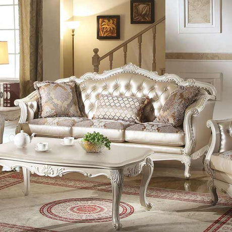 Acme Furniture - Chantelle Sofa with 3 Pillows, Rose Gold PU-Fabric & Pearl White - 53540