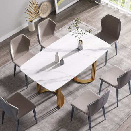 63"Modern artificial stone white curved golden metal leg dining table - 6 people - W1535S00182 - image - 2