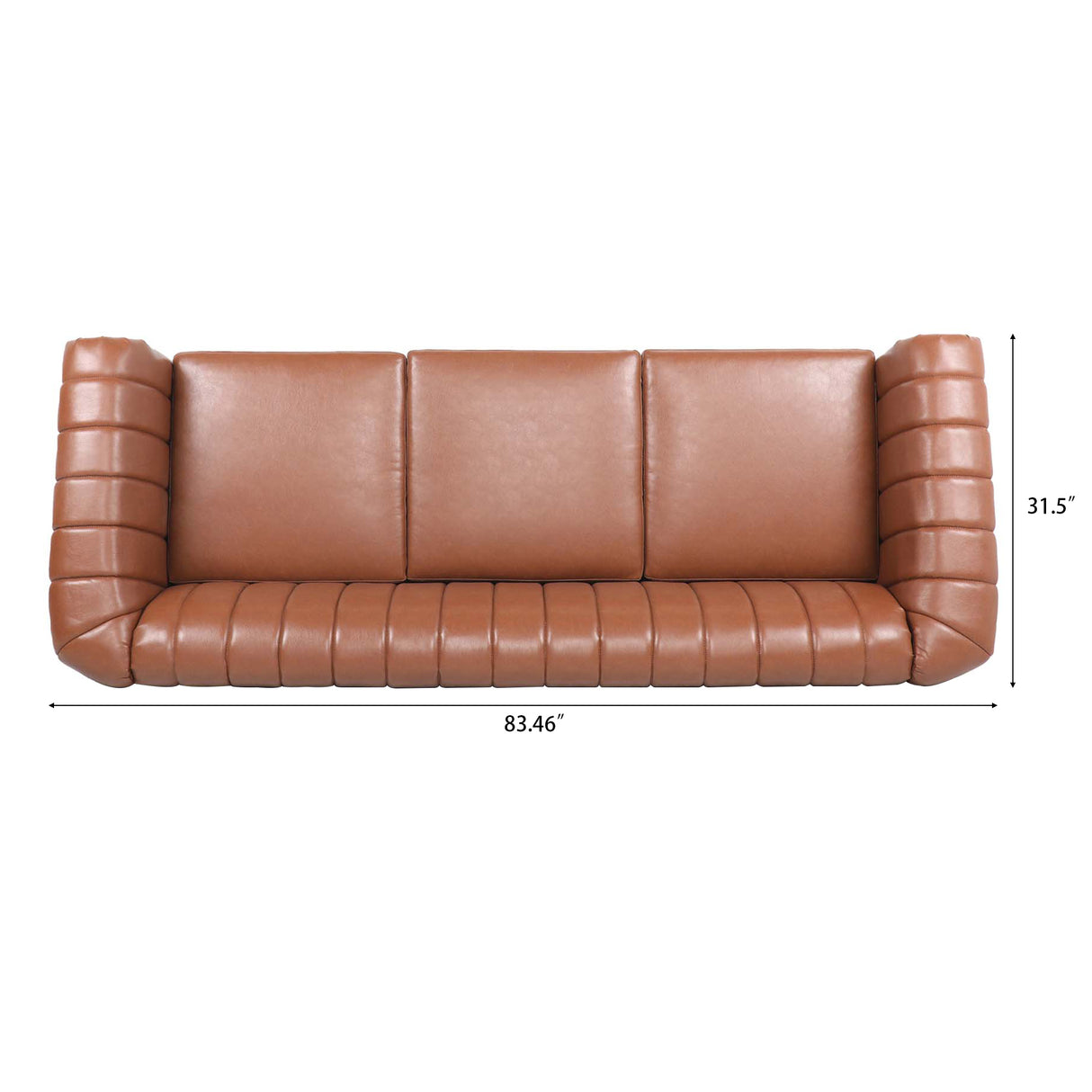 83.46" Brown PU Rolled Arm Chesterfield Three Seater Sofa. - W68033868 - image - 12