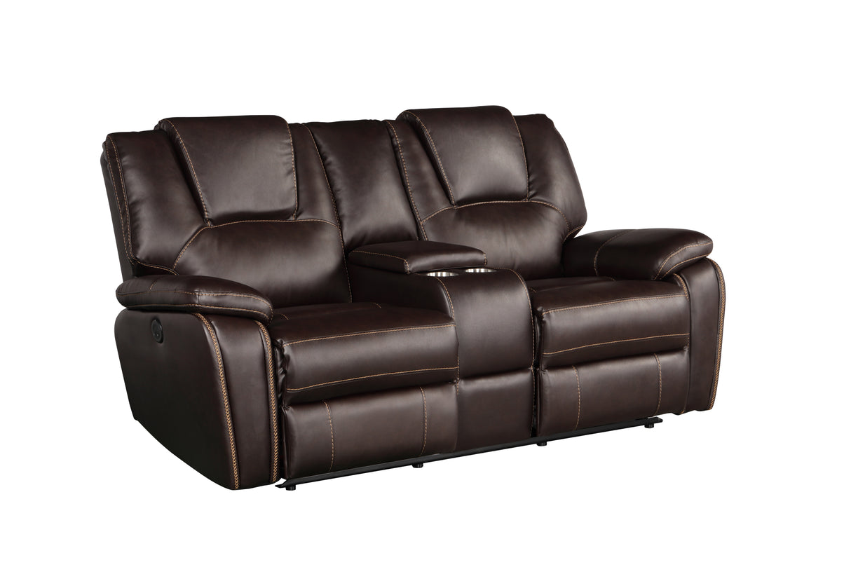 Hong Kong Power Reclining Loveseat made with Faux Leather in Brown Home Elegance USA