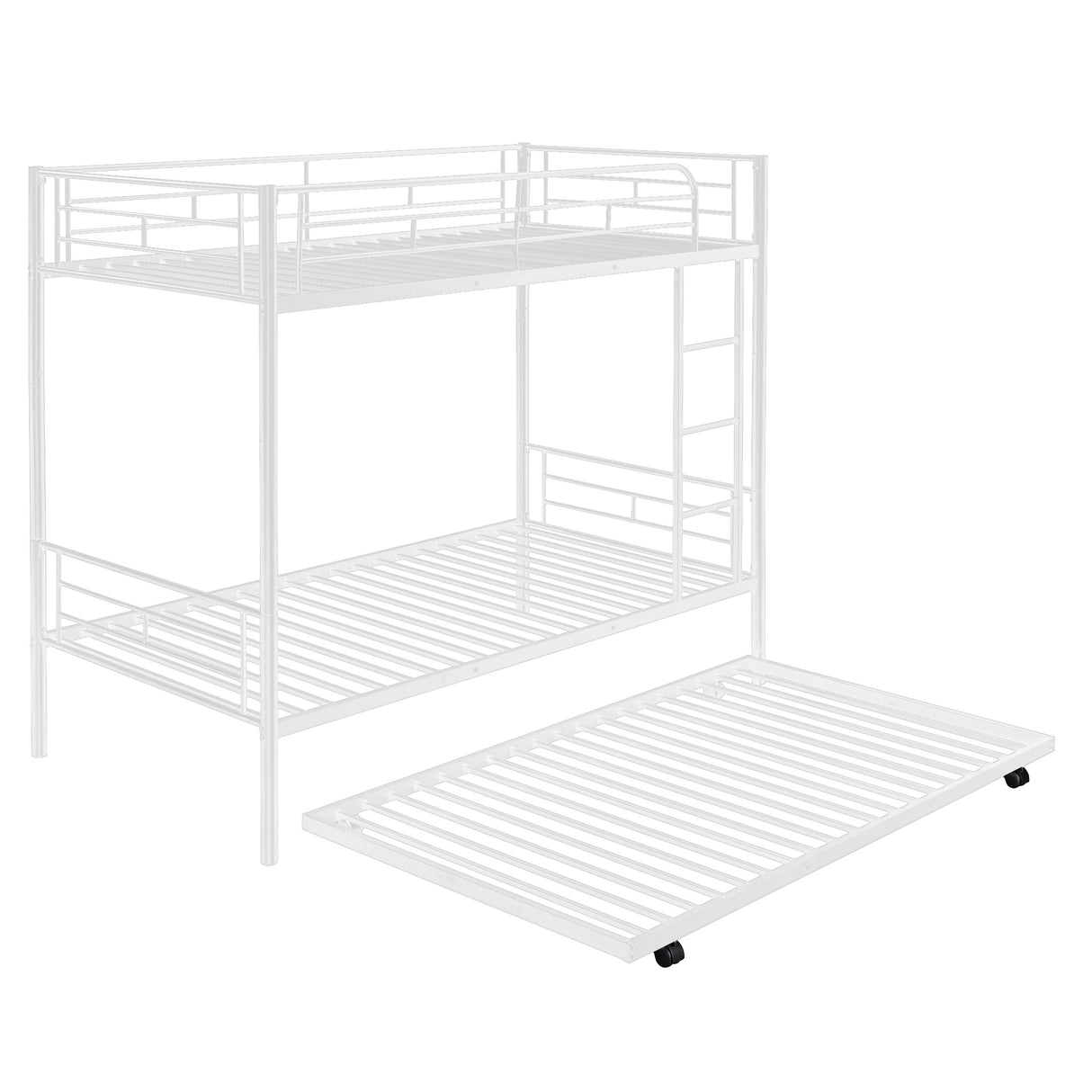 Twin-Over-Twin Metal Bunk Bed With Trundle,Can be Divided into two beds,No Box Spring needed ,White ( old sku: MF194806AAK ) - Home Elegance USA