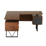 Techni Mobili Reversible L-Shape Computer Desk with Drawers and File Cabinet, Walnut - Home Elegance USA