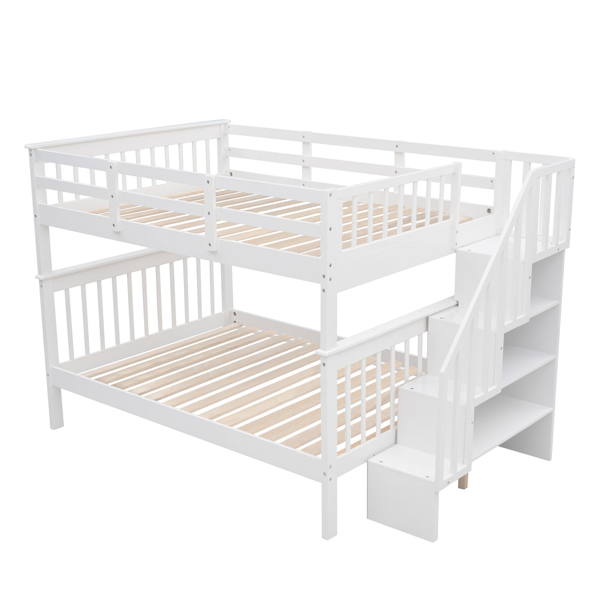 Stairway Full-Over-Full Bunk Bed with Storage and Guard Rail for Bedroom, Dorm, White color(OLD SKU :LP001110AAK) - Home Elegance USA