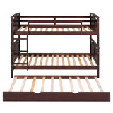 Twin-Over-Twin Bunk Bed with Twin size Trundle , Separable Bunk Bed for Bedroom - Espresso - Home Elegance USA