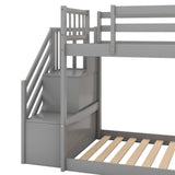 Twin over Twin Bunk Bed with Convertible Slide and Stairway, Gray - Home Elegance USA