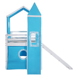 Twin Size Bunk Bed with Slide Blue Tent and Tower - Blue - Home Elegance USA