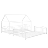 Twin Over Twin Metal Bunk Bed With Slide,Kids House Bed White - Home Elegance USA