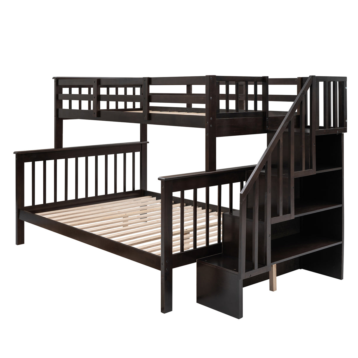 Stairway Twin-Over-Full Bunk Bed with Storage and Guard Rail for Bedroom, Espresso color(OLD SKU :LP000019AAP) - Home Elegance USA