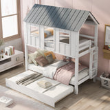 House Bunk Bed with Trundle,Roof and Windows,White(OLD SKU:GX000705AAK) - Home Elegance USA