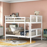 Full over Full Bunk Bed with Ladder for Bedroom, Guest Room Furniture-White(OLD SKU :LP000203AAK) - Home Elegance USA
