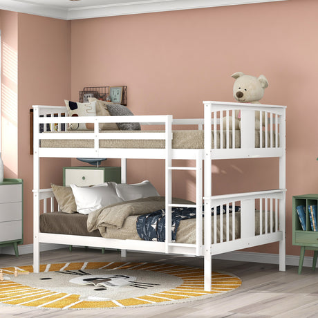 Full over Full Bunk Bed with Ladder for Bedroom, Guest Room Furniture-White(OLD SKU :LP000203AAK) - Home Elegance USA