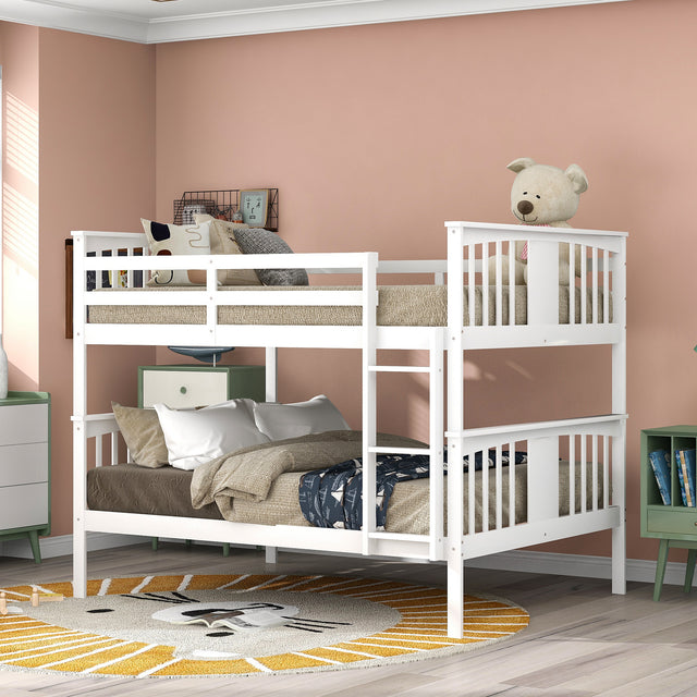 Full over Full Bunk Bed with Ladder for Bedroom, Guest Room Furniture-White(OLD SKU :LP000203AAK) - Home Elegance USA