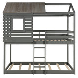 Twin Over Twin Bunk Bed Wood Loft Bed with Roof, Window, Guardrail, Ladder (Gray)(OLD SKU: LP000088AAN) - Home Elegance USA