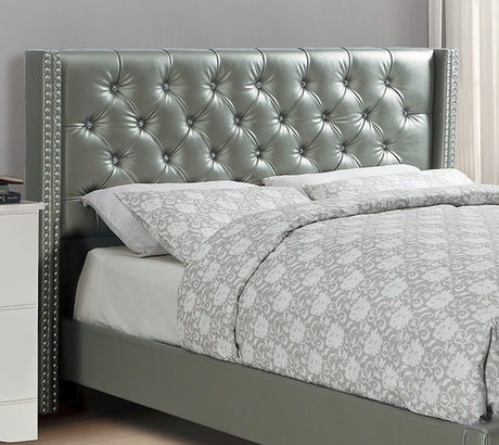 Full Size Bed 1pc  Bed Set Silver Faux Leather Upholstered Tufted Bed Frame Headboard Bedroom Furniture - Home Elegance USA