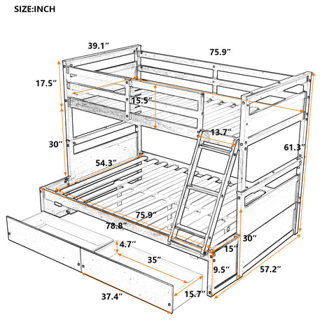 Twin over Full Bunk Bed with Storage - Gray(OLD SKU :LP000022AAE)