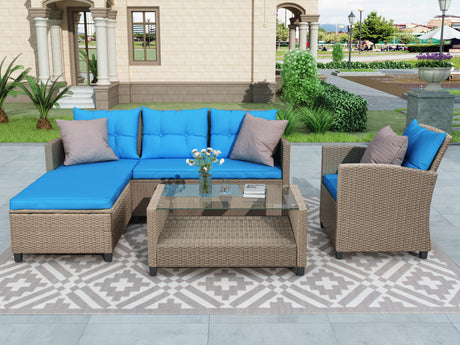 U_STYLE Living room,Outdoor, Patio Furniture Sets, 4 Piece Conversation Set Wicker Ratten Sectional Sofa with Seat Cushions