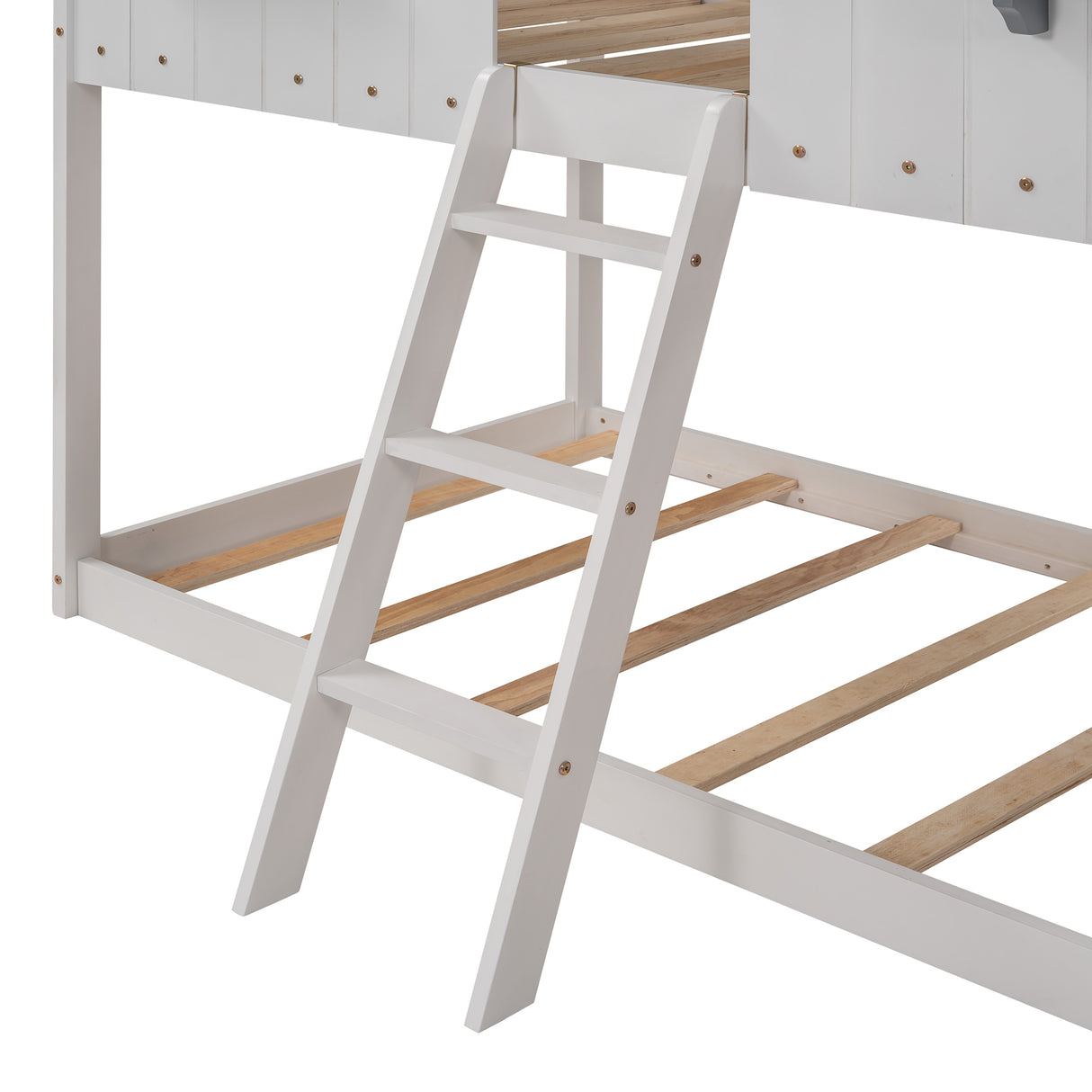 Twin Over Twin Bunk Bed Wood Bed with Roof, Window, Guardrail, Ladder (White)(OLD SKU :LP000045AAK) - Home Elegance USA