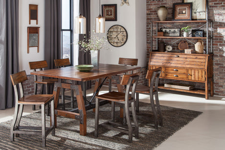 Rustic Brown and Gunmetal Finish 7pc Dining Set Counter Height Table And 6x Counter Height Chairs Industrial Design Wooden Dining Furniture - Home Elegance USA