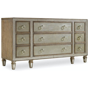Sanctuary Nine-Drawer Dresser Antique Mirror & Silver Leaf Avalon – Hooker Furniture