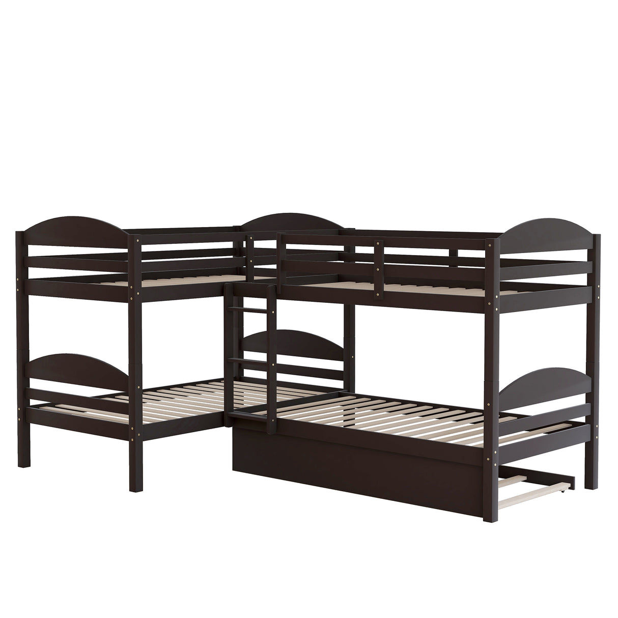 Twin L-Shaped Bunk bed with Trundle-Espresso（OLD SKU:LP000024AAP) - Home Elegance USA