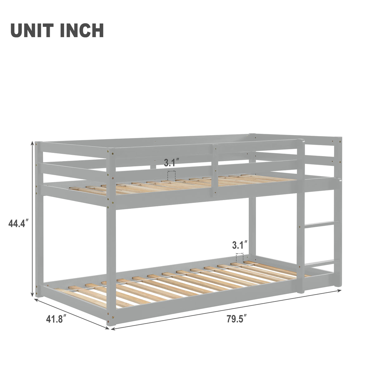 Twin over Twin Floor Bunk Bed,Grey(Old Sku:W50430319) - Home Elegance USA