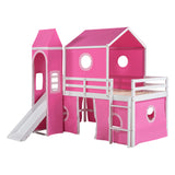 Twin Size Bunk Bed with Slide Pink Tent and Tower - Pink - Home Elegance USA