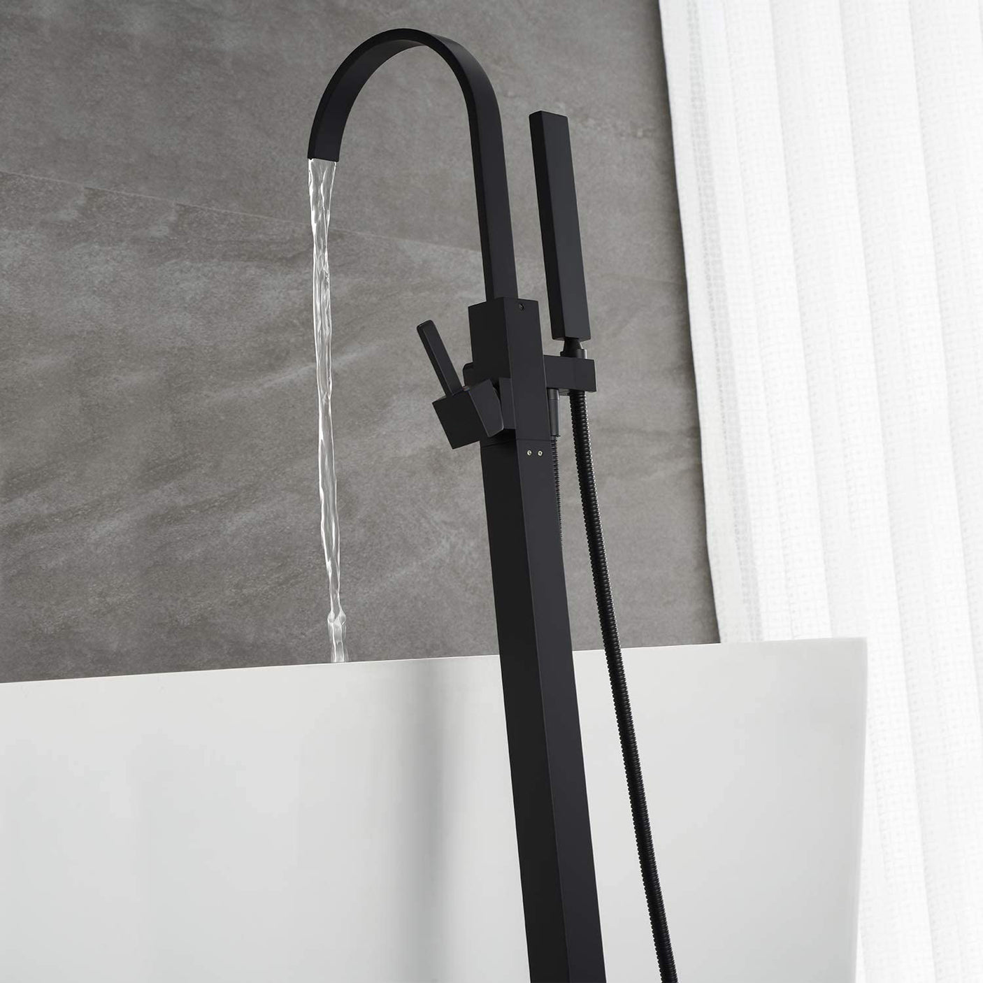 Freestanding Bathtub Tub Filler Matte Black Floor Mount Faucet with Handheld Shower with 60’’ Shower Hose