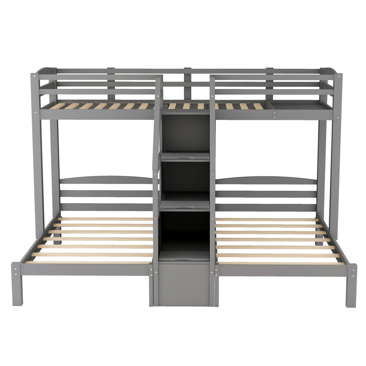 Twin over Twin & Twin Bunk Bed with Built-in Staircase and Storage Drawer,Gray Home Elegance USA