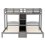 Twin over Twin & Twin Bunk Bed with Built-in Staircase and Storage Drawer,Gray Home Elegance USA
