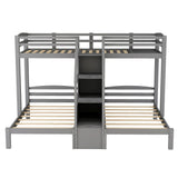 Twin over Twin & Twin Bunk Bed with Built-in Staircase and Storage Drawer,Gray - Home Elegance USA