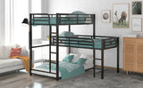 L-shaped Metal Triple Twin Size Bunk Bed, Black(OLD SKU:SM000605AAB) - Home Elegance USA