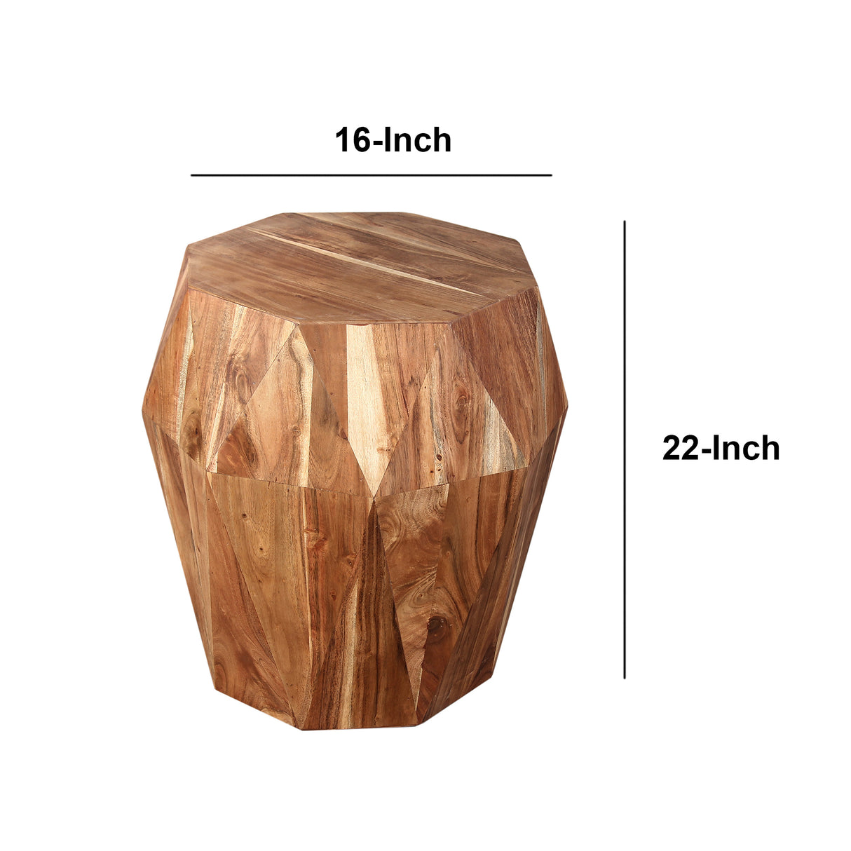 Bon 22 Inch Artisanal End Side Table, Multifaceted Solid Acacia Wood, Octagon Top, Natural Brown - Home Elegance USA