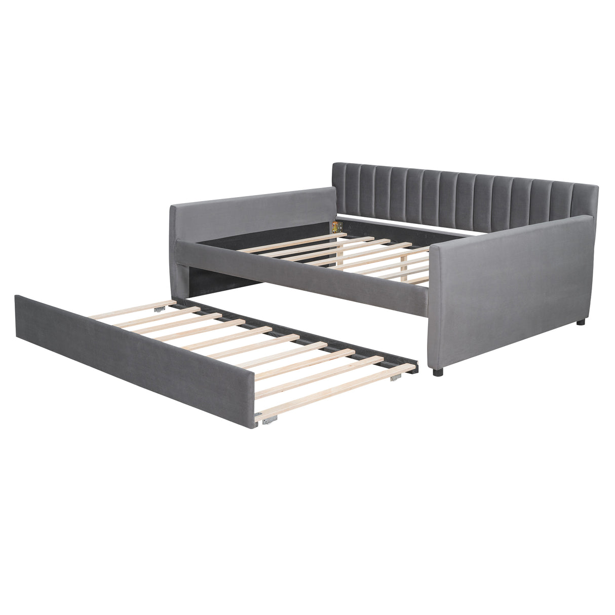 Full Size Upholstered daybed with Trundle and Wood Slat Support, Gray Home Elegance USA