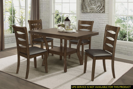 Transitional Dining Room Furniture 5pc Dining Set Table w Self-Storing Leaf and 4x Side Chairs Brown Finish Wooden Furniture - Home Elegance USA