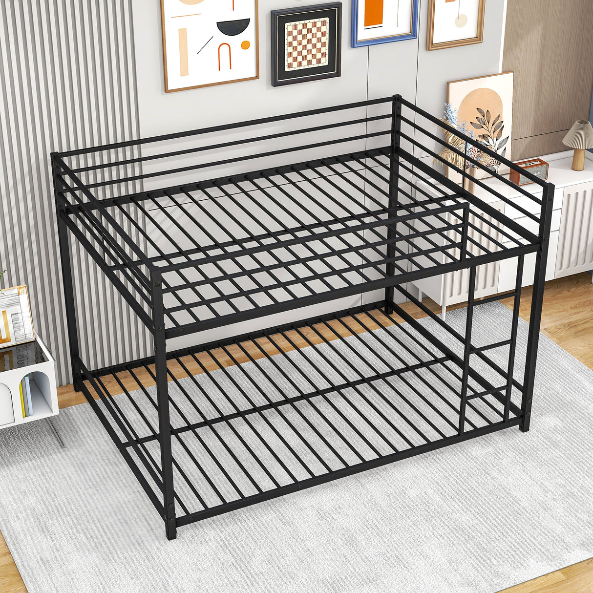 Metal Bunk Bed Full Over Full, Bunk Bed Frame with Safety Guard Rails, Heavy Duty Space-Saving Design, Easy Assembly Black - Home Elegance USA