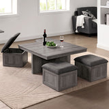 Radnor - Coffee Table With 4 Ottomans - Light Gray - Home Elegance USA