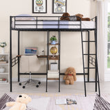 Twin Size Metal Loft Bed and Built-in Desk and Shelves,Black(OLD DKU:WF280270AAB) - Home Elegance USA