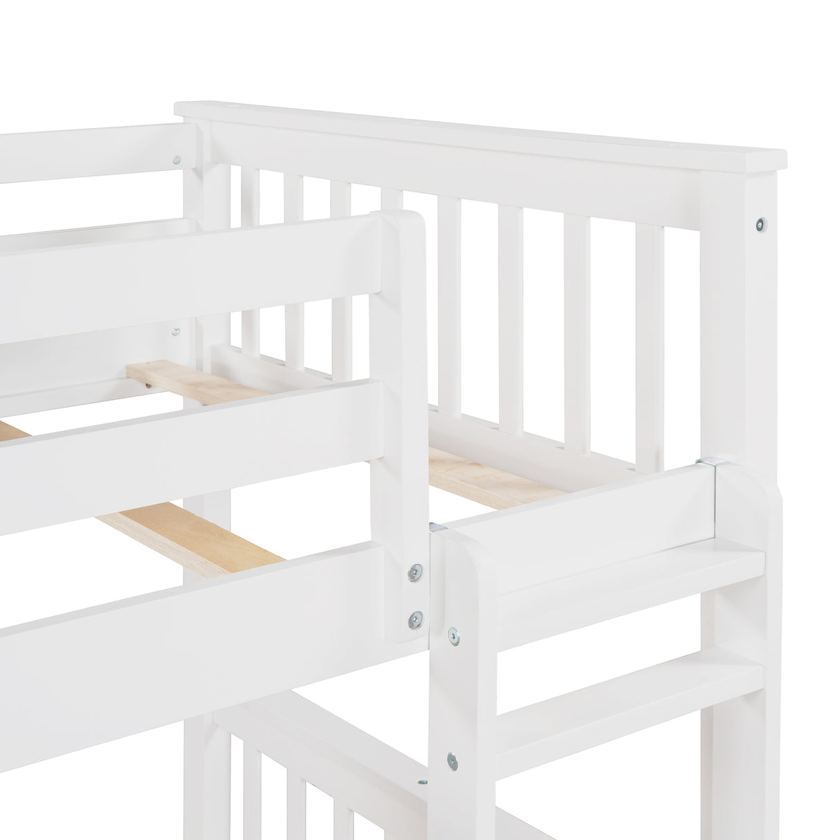 Twin-Over-Twin Bunk Bed with Ladders and Two Storage Drawers (White) - Home Elegance USA