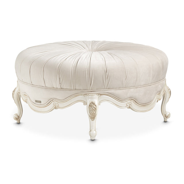 Aico Furniture - Lavelle Round Cocktail Ottoman In Classic Pearl - 54879-Ivory-113